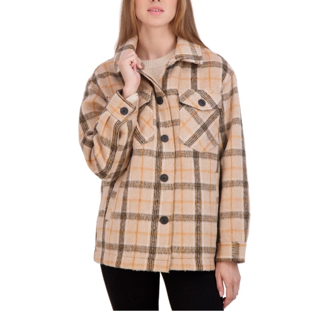 Sebby Women's Button Down Beige and Black Plaid Jacket NWT XL